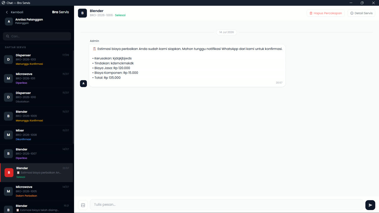 Chat per servis Bro Servis